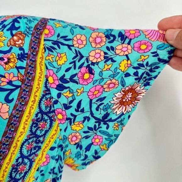 Boutique Short Sleeve Boho Floral Mixed Print Maxi Wrap Dress Boho Blue Small Ru - Picture 4 of 10
